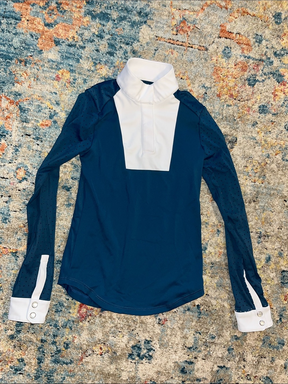 Classic Navy & White Long-Sleeve Kids Equestrian Shirt